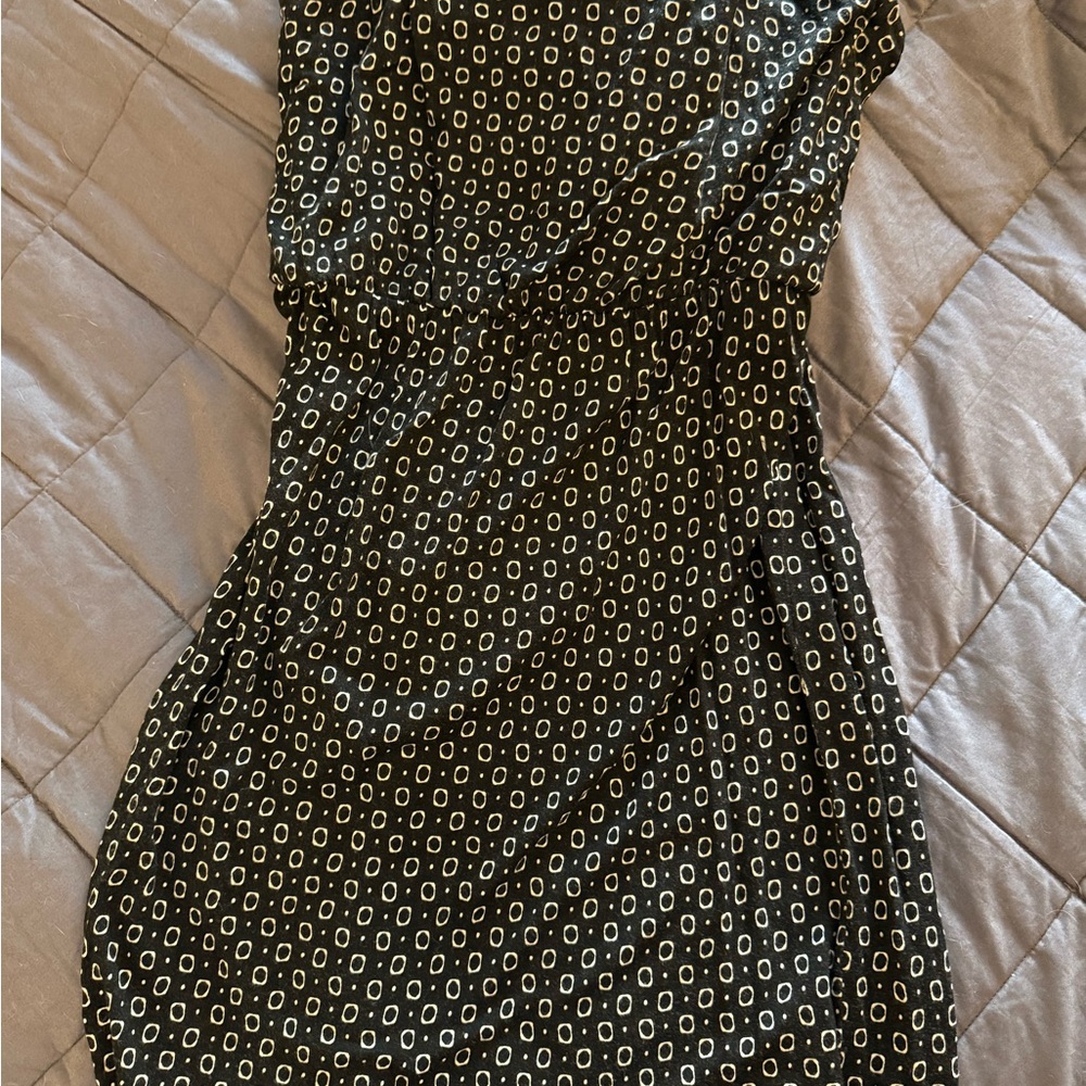 LOFT One Shoulder Black Dress with White Pattern